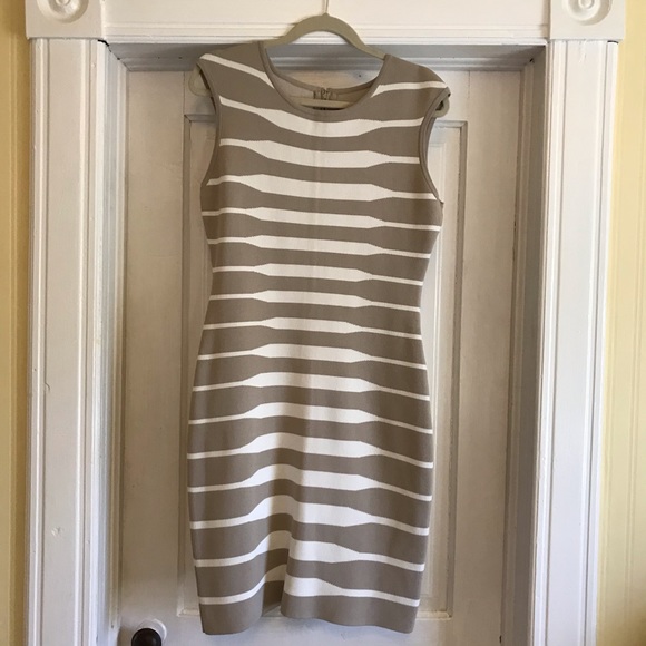 NWT Dana Buchman khaki & cream zebra knit dress M - Picture 1 of 4